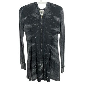 Vocal USA acid wash black rhinestone tunic hoodie 100% cotton